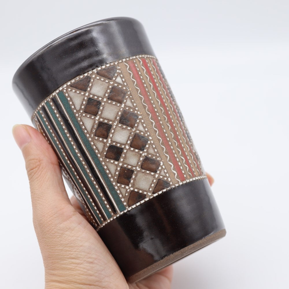 向山文也 象嵌釉彩間道紋フリーカップ - カップ・湯呑・猪口 | 益子焼 陶庫