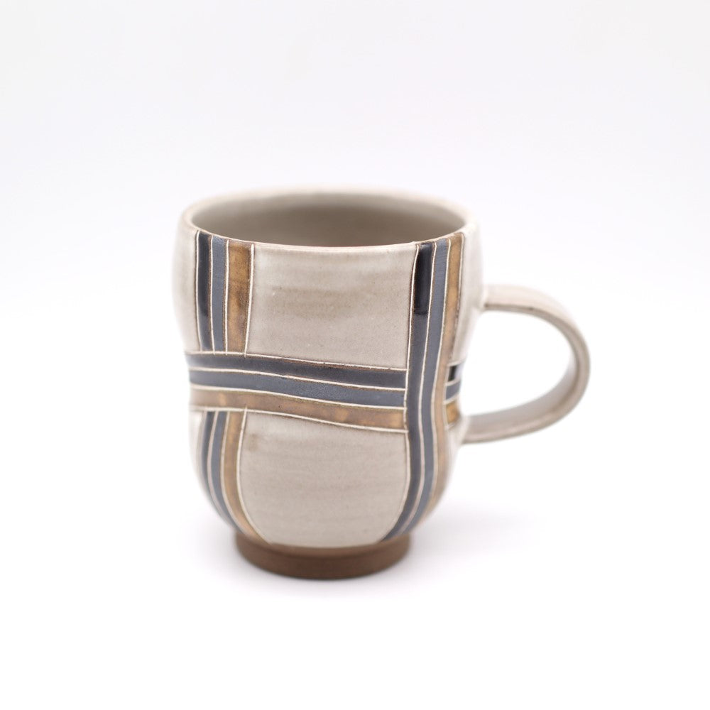 向山文也 象嵌釉彩線文マグカップ 白 - マグカップ・スープカップ | 益子焼 陶庫