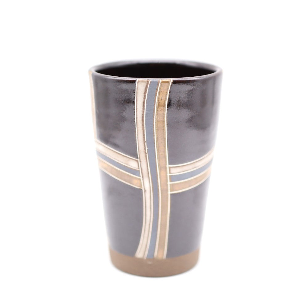 向山文也 象嵌釉彩線文フリーカップ 黒 - カップ・湯呑・猪口 | 益子焼 陶庫