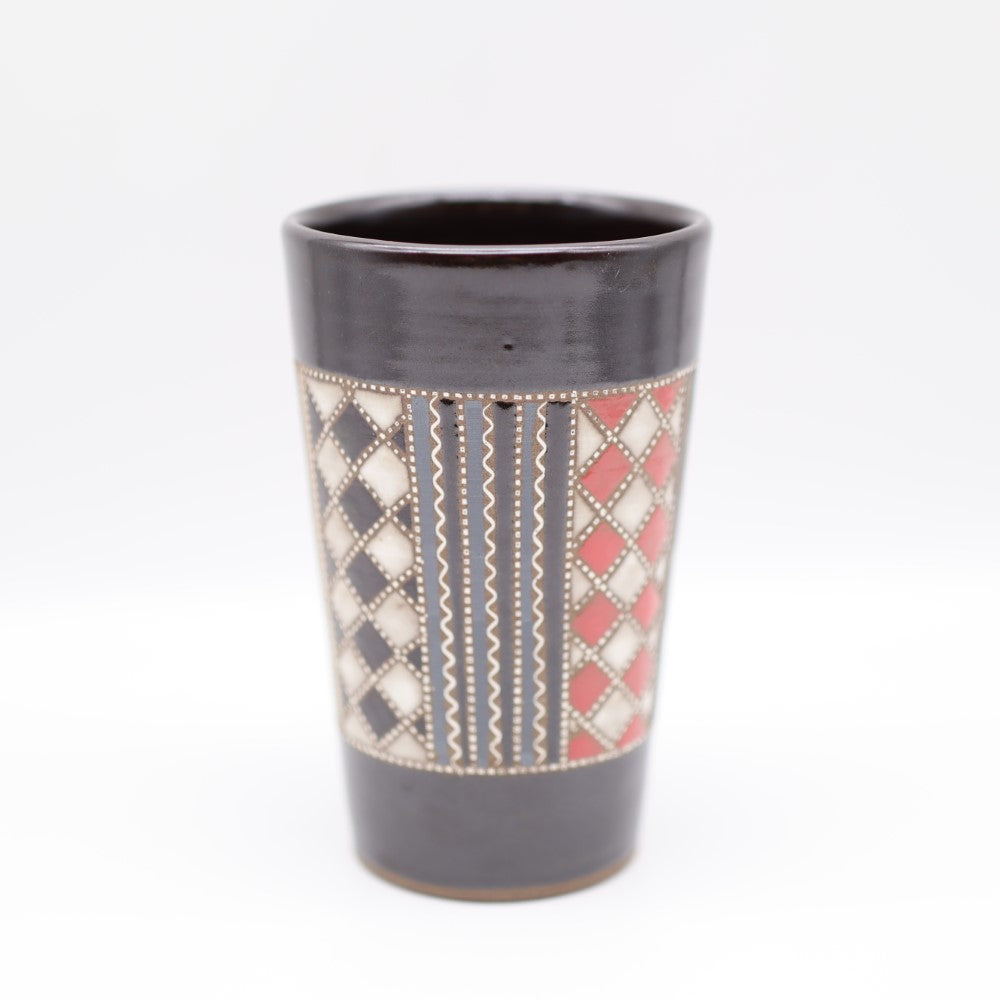 向山文也 象嵌釉彩間道文フリーカップ 黒 - カップ・湯呑・猪口 | 益子焼 陶庫