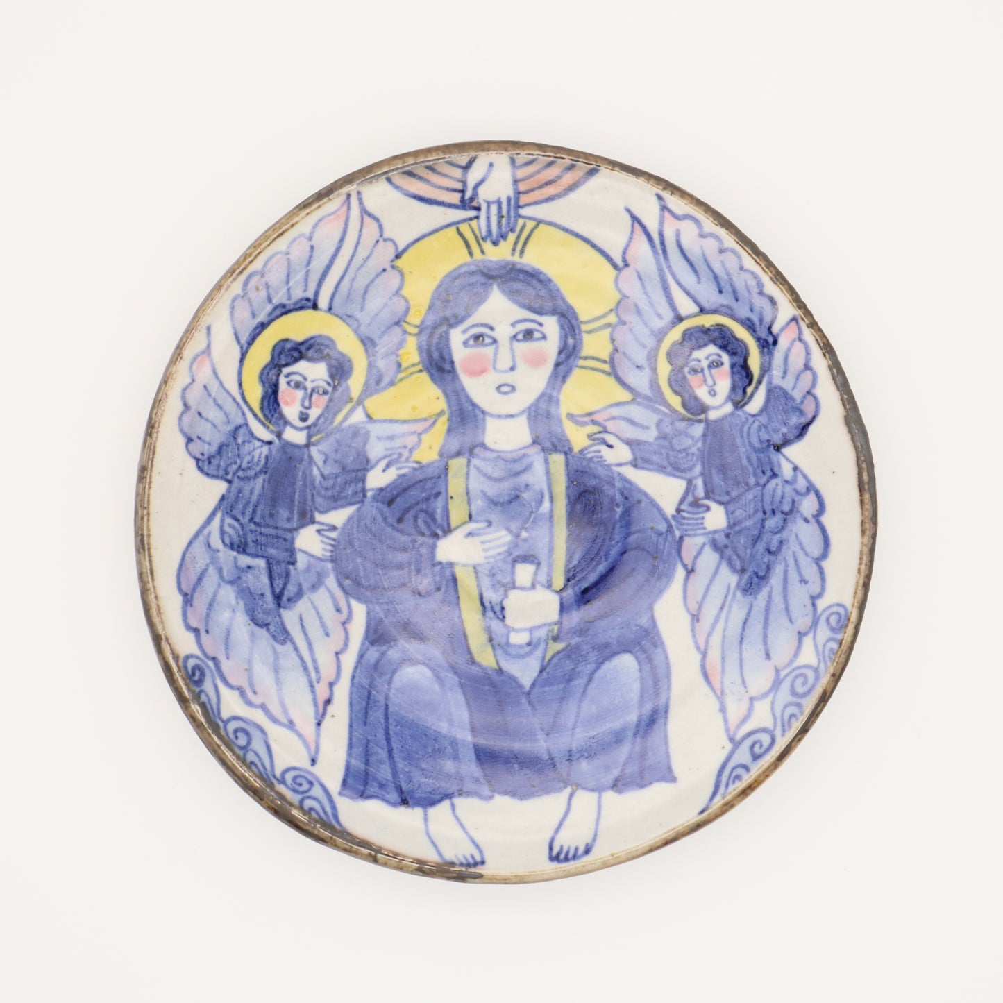 相上暁美 色絵台皿 聖なる人と天使たち - 丸皿 | 益子焼 陶庫