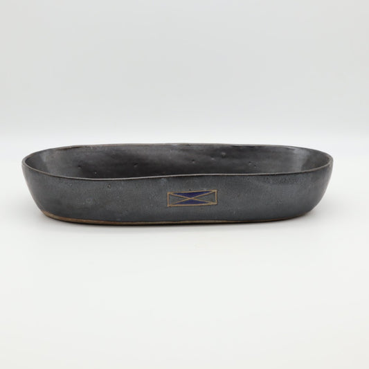 [Saito Osamu] Black glazed oval bowl
