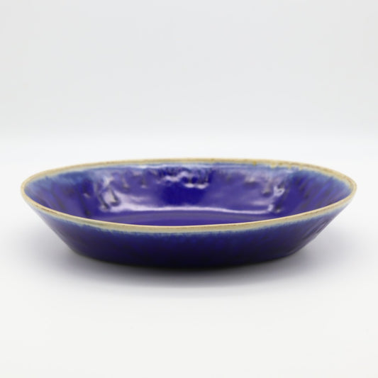 [Saito Osamu] Blue glazed oval bowl