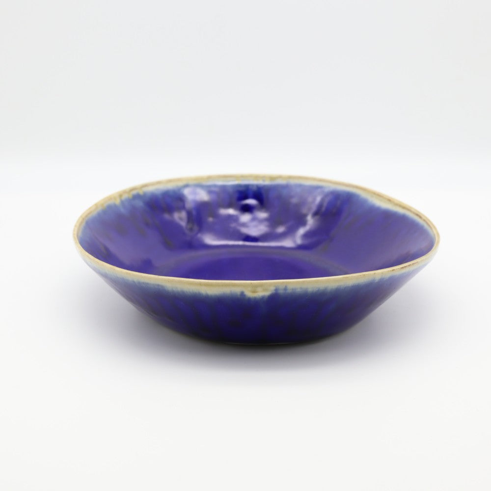 [Saito Osamu] Blue glazed oval bowl