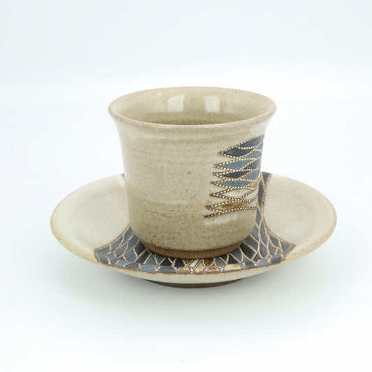 [Mukaiyama Fumiya] Inlaid glaze with wavy pattern coffee cup and plate