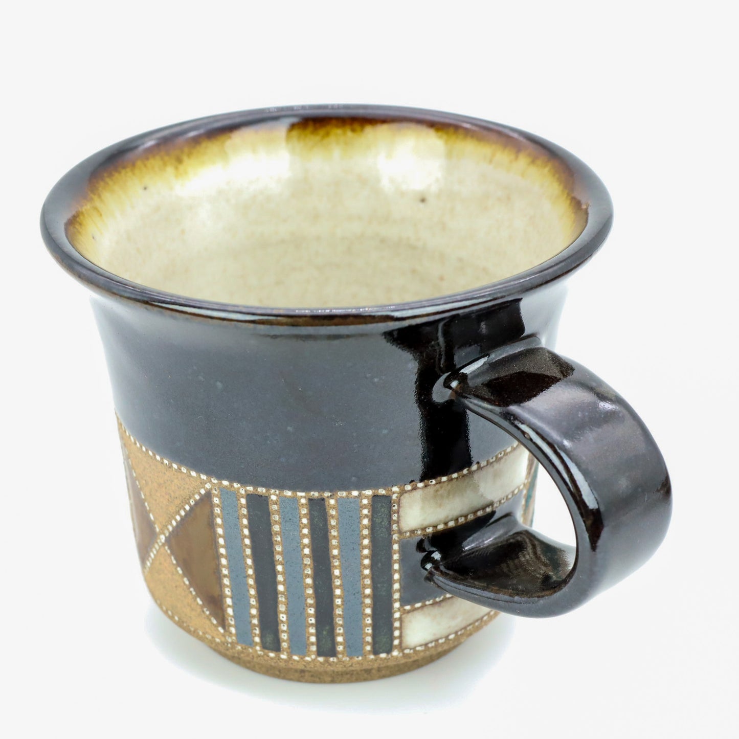 [Mukaiyama Fumiya] Inlaid glaze coffee cup and plate with border pattern