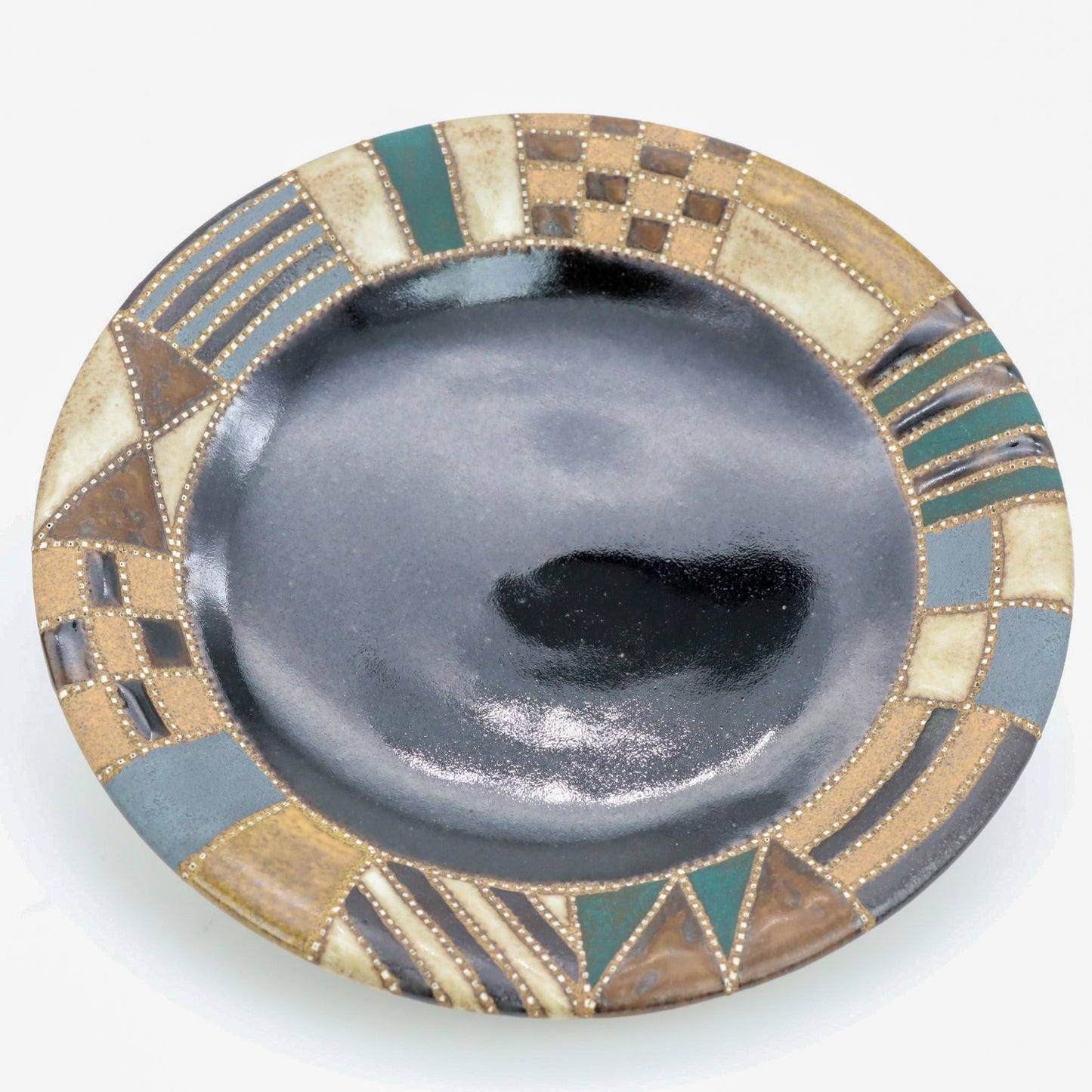 [Mukaiyama Fumiya] Inlaid glaze coffee cup and plate with border pattern