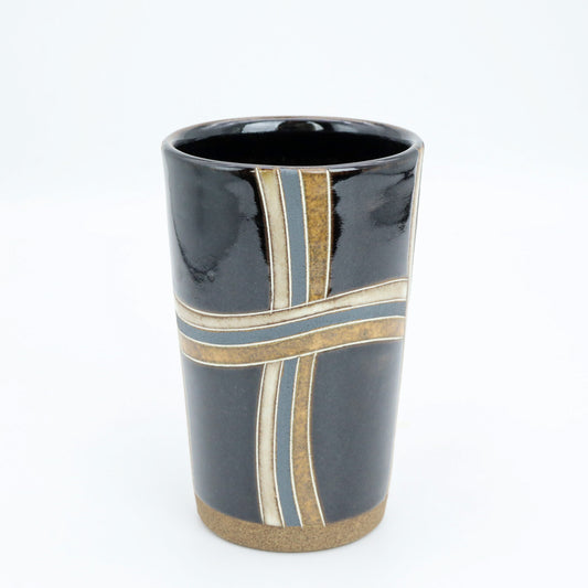 [Mukaiyama Fumiya] Inlaid glaze with striped pattern free cup