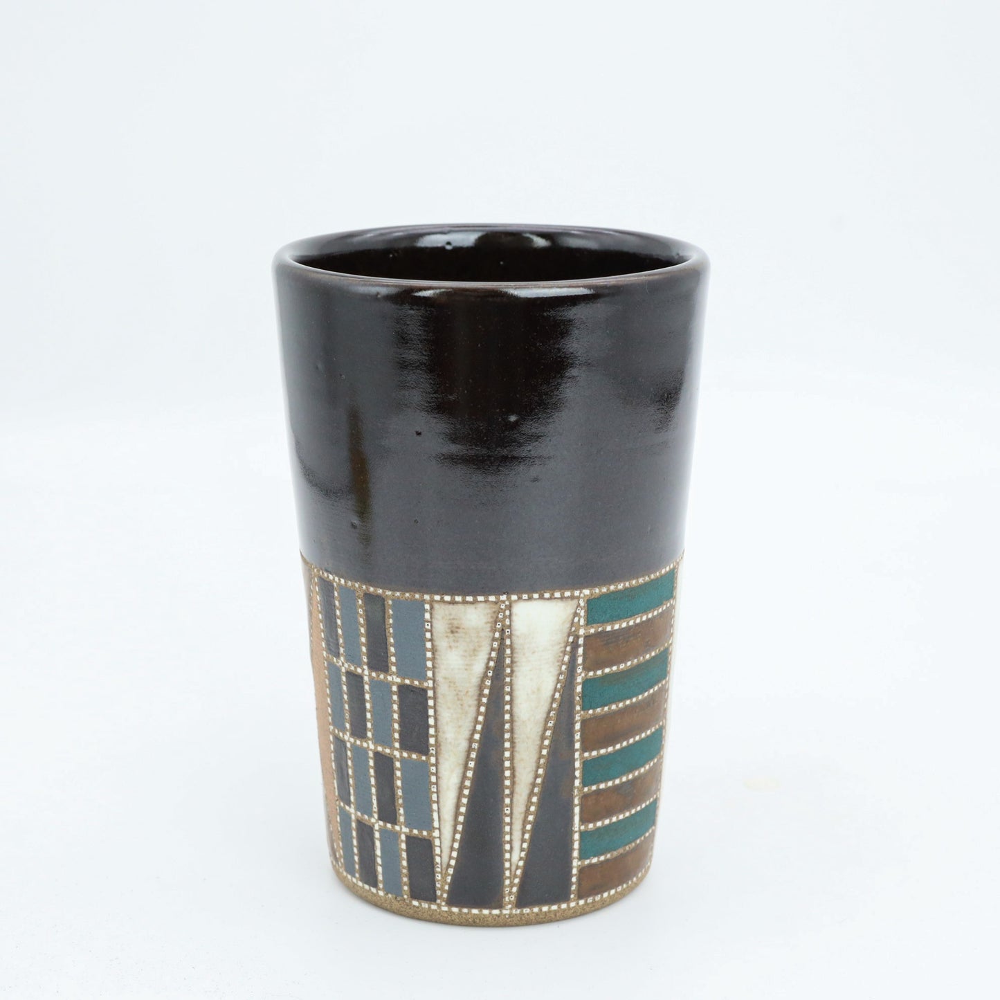 [Mukaiyama Fumiya] Inlaid glaze color border pattern free cup