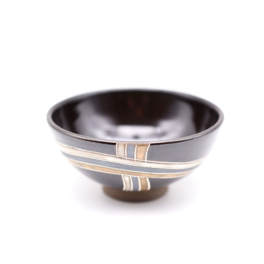 [Mukaiyama Fumiya] Line Pattern Rice Bowl Black
