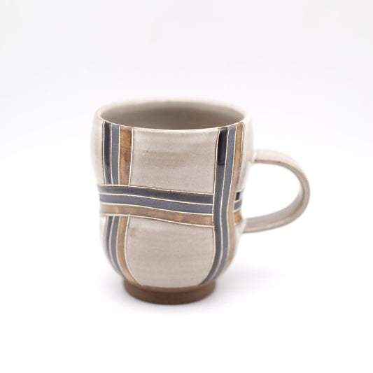 [Mukaiyama Fumiya] Inlaid Glazed Colored Line Design Mug, White