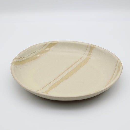 [Yoshinori Hagiwara] Bran Glazed Oval Plate with Opened Design, Medium
