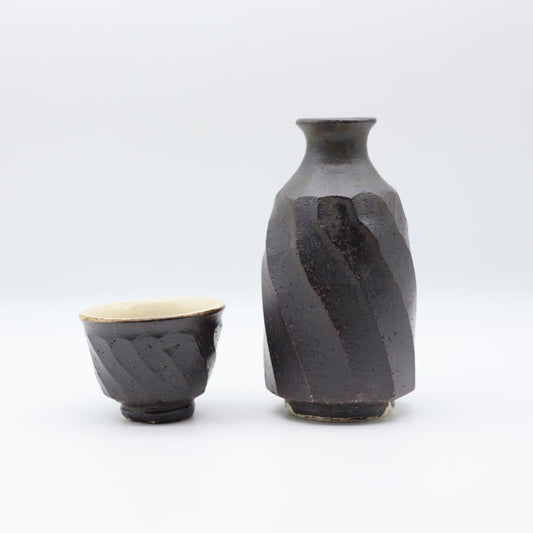 [Komine Takashi] Black glaze sake set