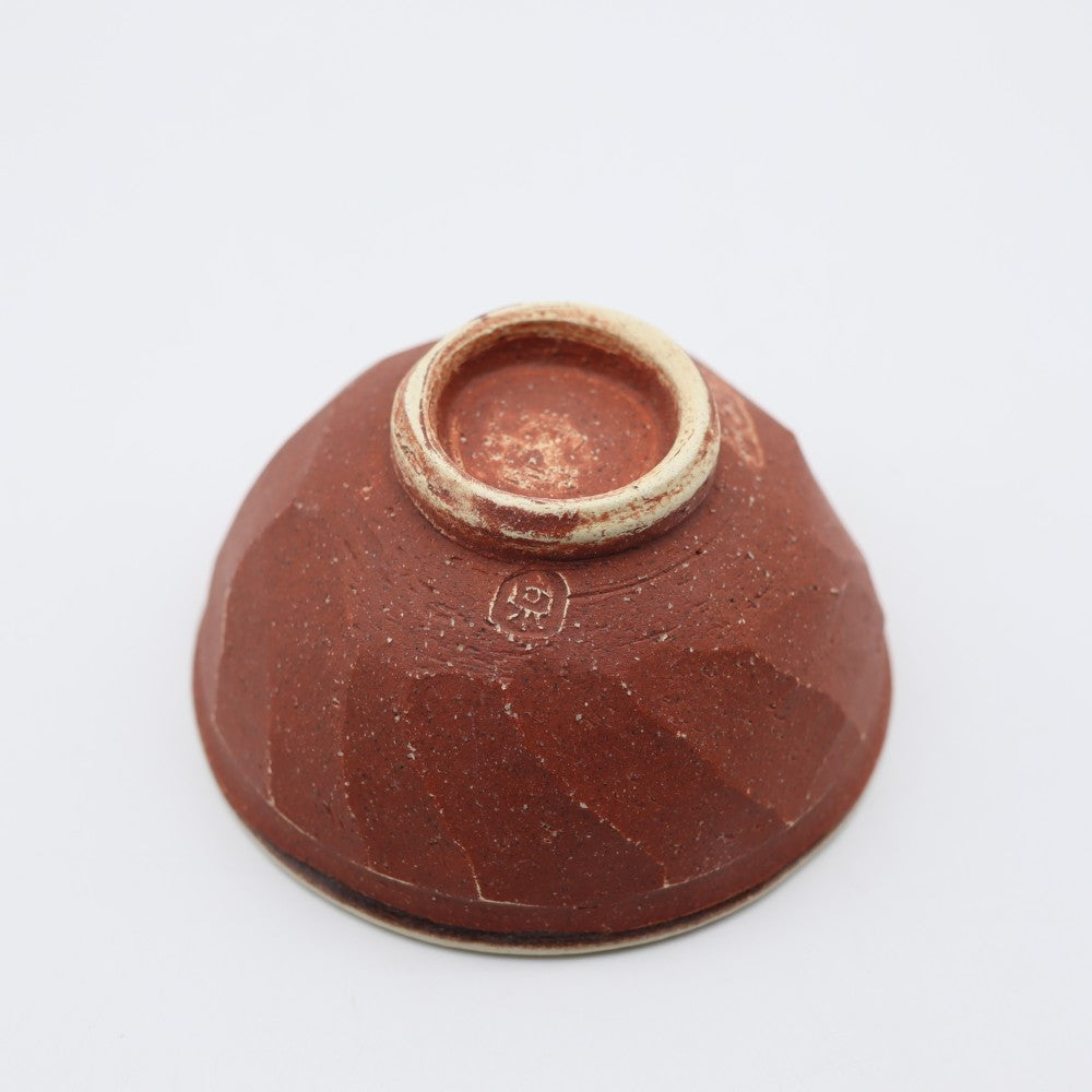 [Takashi Komine] Red makeup chamfered rice bowl small