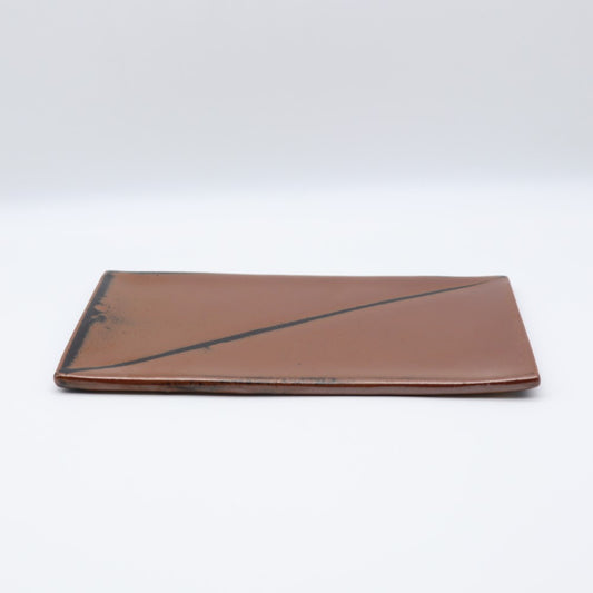 [Yoshinori Hagiwara] Persimmon glazed rectangular plate