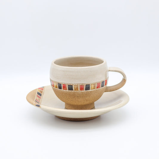 [Mukaiyama Fumiya] Inlaid coffee cup and saucer, white