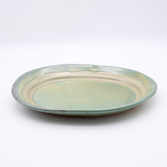 [Masataka Otsuka] Large oval plate with celadon glaze