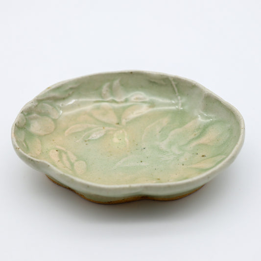 [Aiba Takamasa] Celadon plate with magnolia design