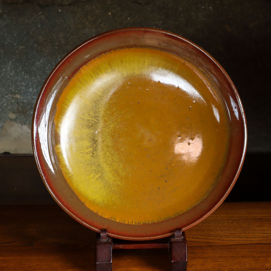 [Hagiwara Yoshinori] Persimmon glaze kiln-change large plate