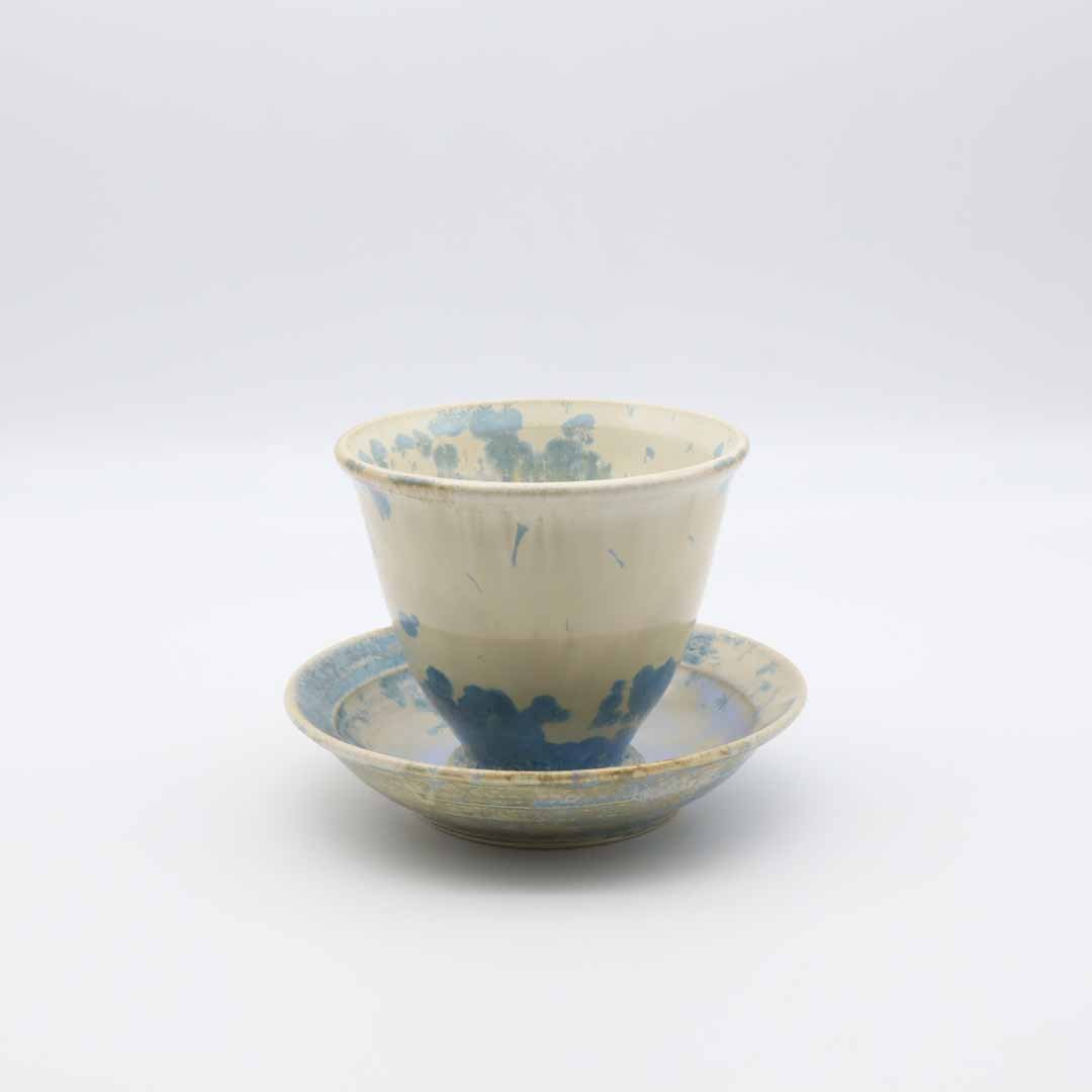 三田和実 煎茶カップ＆ソーサー 青 - カップ・湯呑・猪口 | 益子焼 陶庫