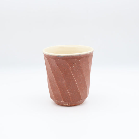 小峰尚 赤化粧面取湯呑 - カップ・湯呑・猪口 | 益子焼 陶庫