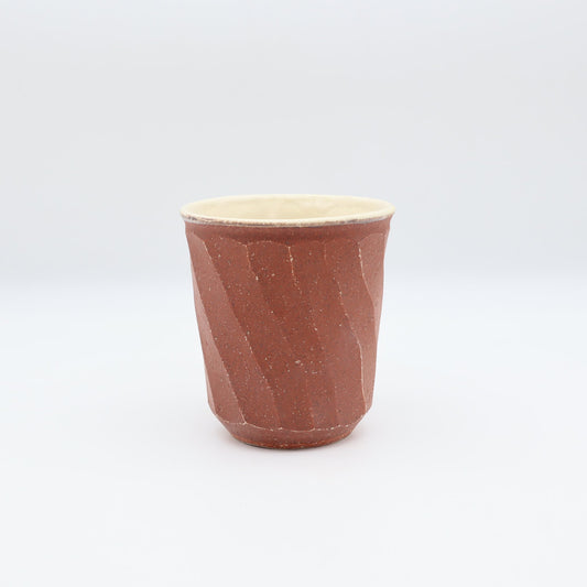 小峰尚 赤化粧面取湯呑 - カップ・湯呑・猪口 | 益子焼 陶庫
