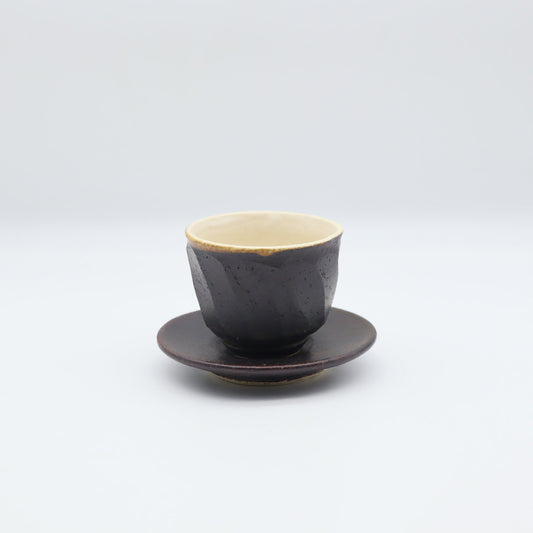 小峰尚 黒釉面取茶器 皿付 - 茶器・コーヒー・ティー | 益子焼 陶庫