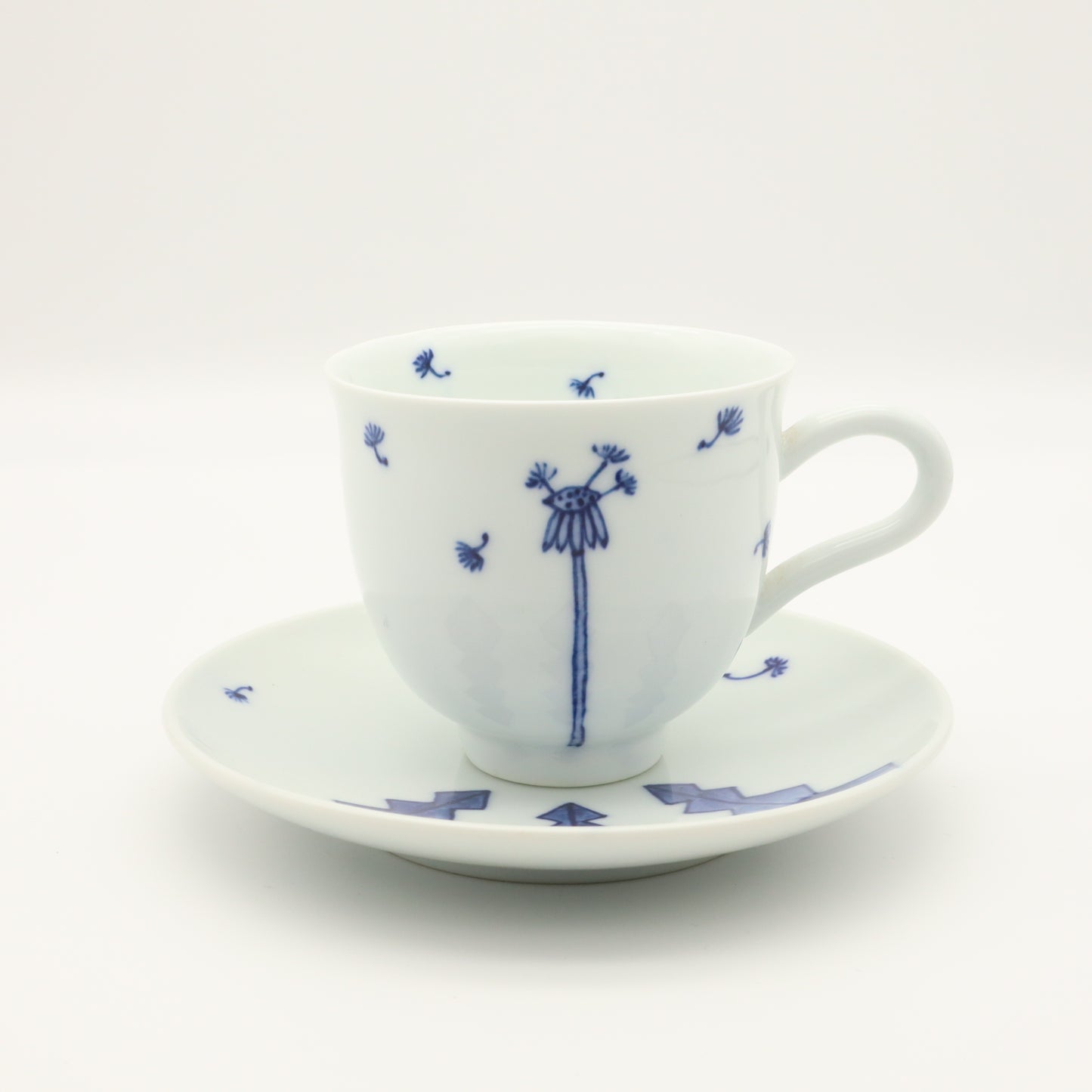 [Omura Midori] Blue and white dandelion coffee cup and plate